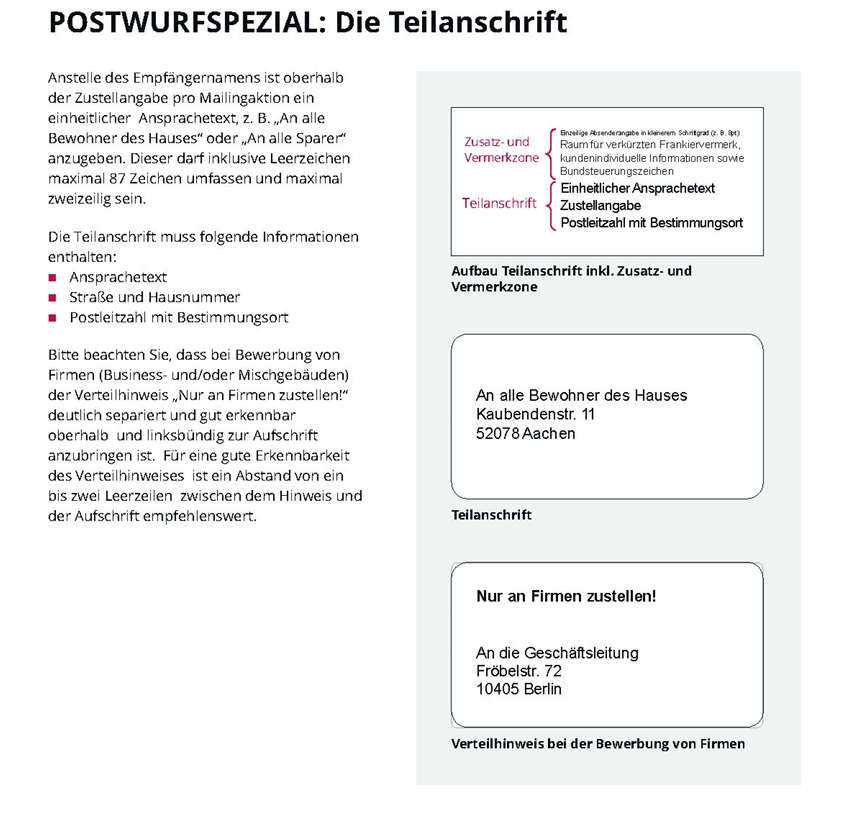 Postwurfspezial: Die Teilanschrift