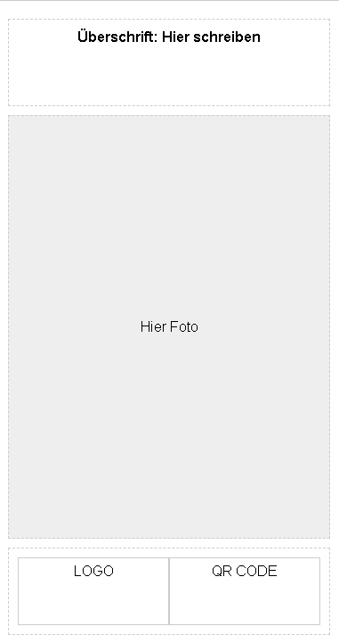 Headline sopra, Logo/QR sotto